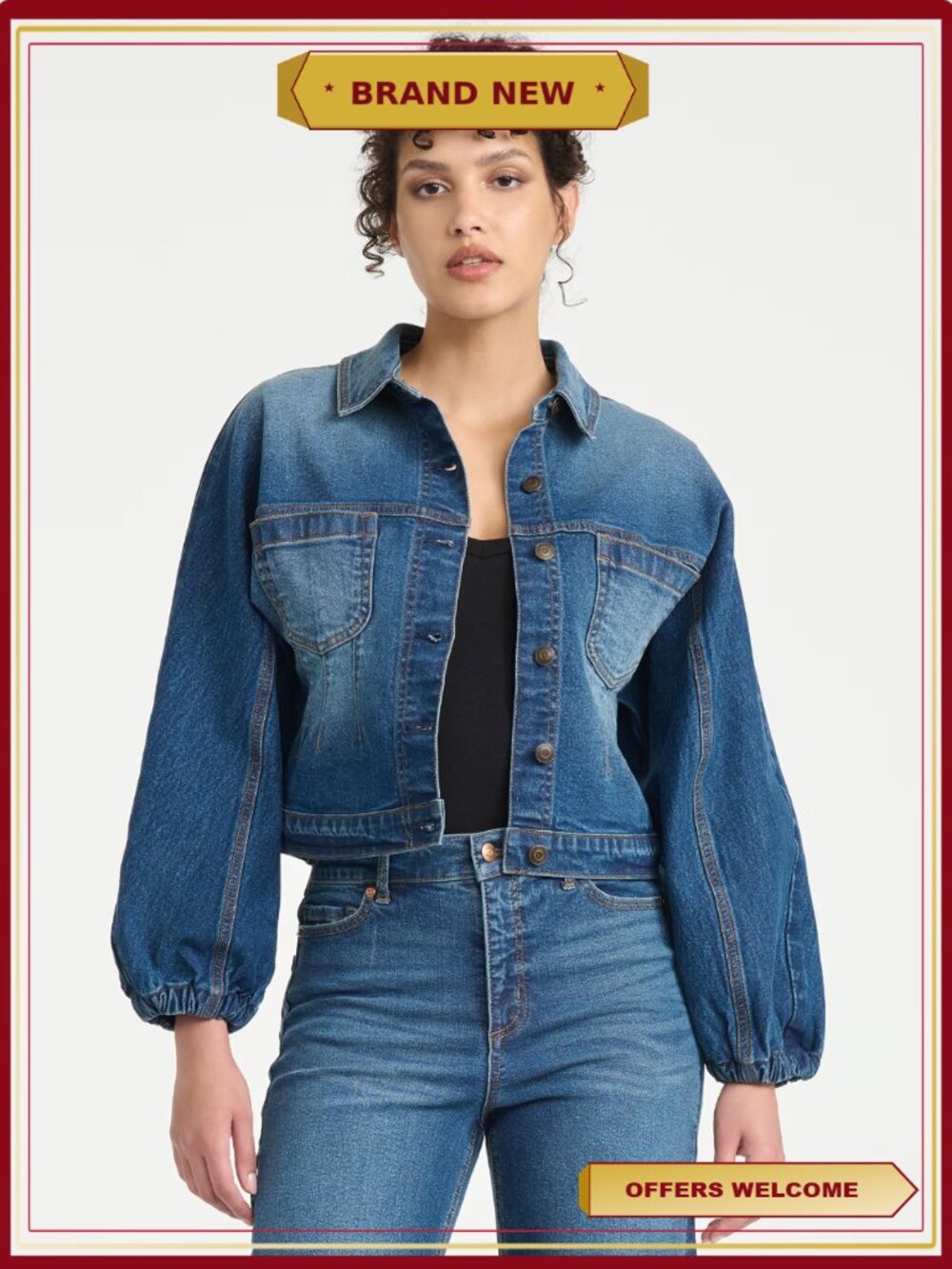 Sofia Vergara Denim Waist Jacket Darted Trucker Button Front